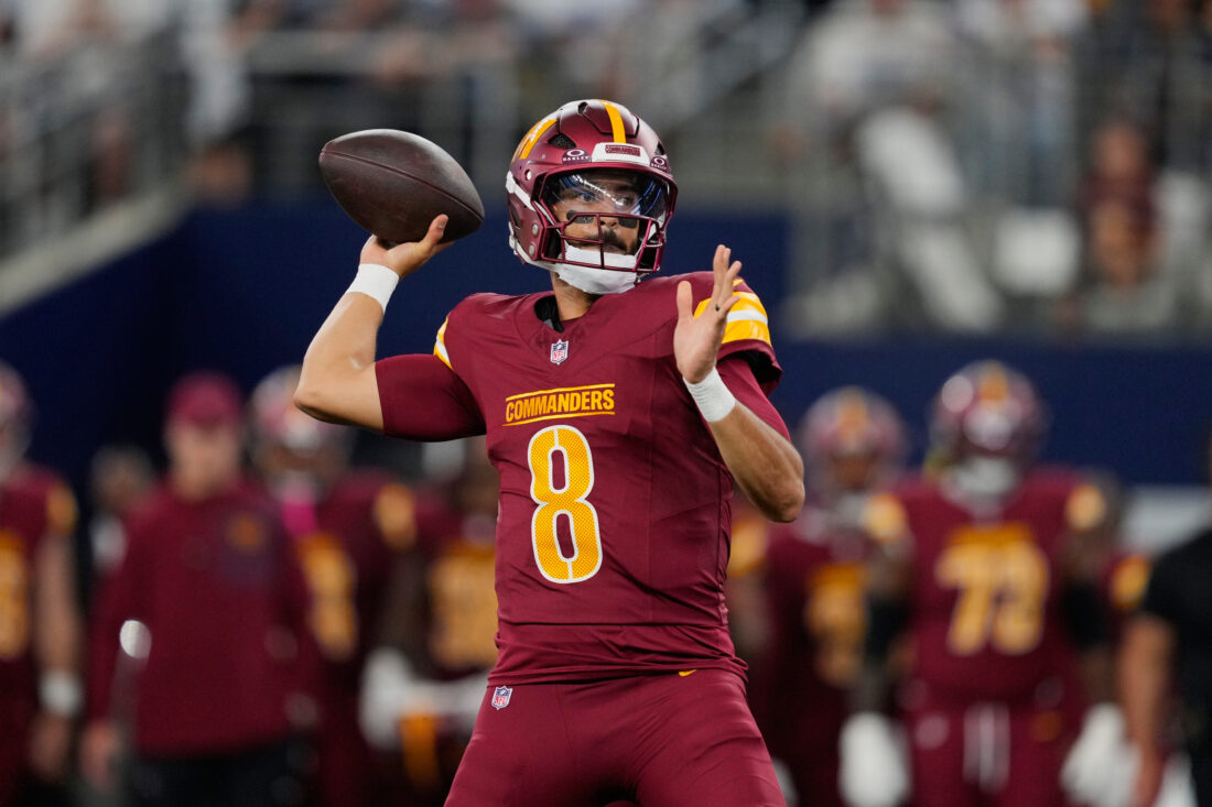 Commanders’ Jayden Daniels out with injury; Marcus Mariota to start vs ...